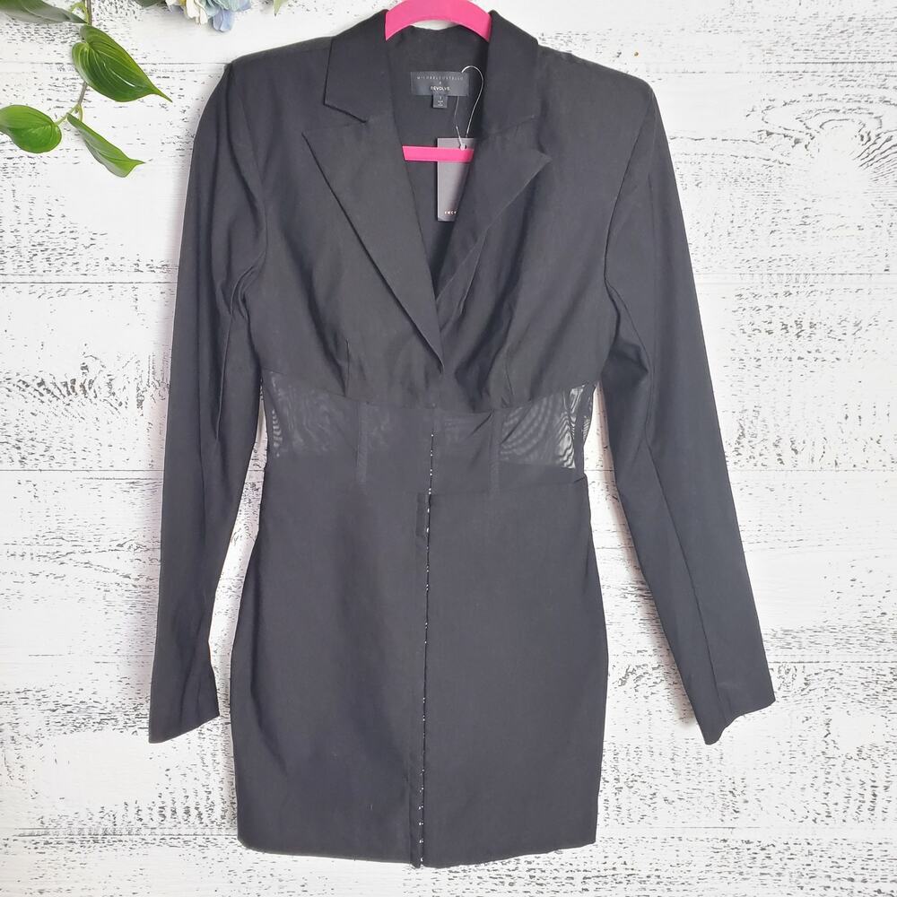 ✨ Michael Costello x REVOLVE Chase Blazer Dress S NWT Black Mesh